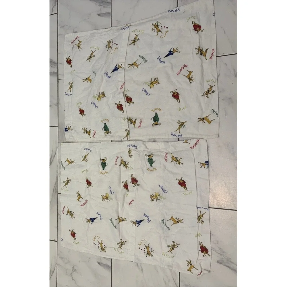 Vintage Pottery Barn Rudolph Reindeer Sheet Set Twin Size Cotton Rare Christmas